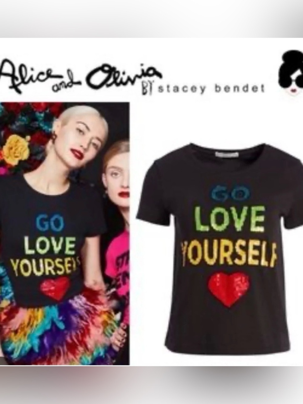Alice + Olivia Black Short-Sleeve 'Go Love Yourself' Graphic Tee